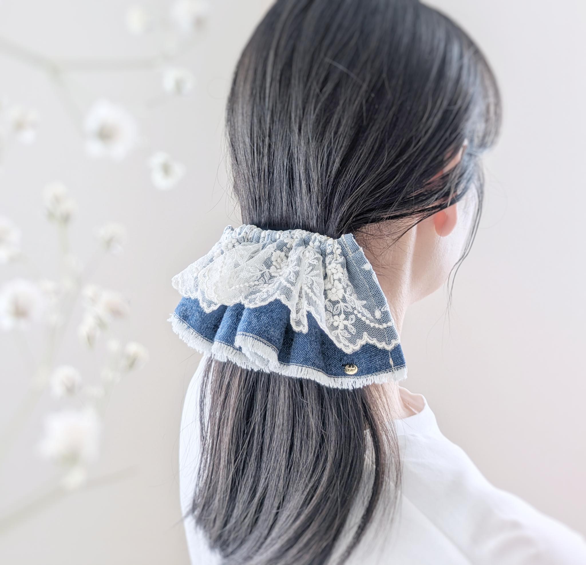 大人のための​シュシュ見えバレッタ〜春色デニムと刺繍チュール〜 | 3枚目