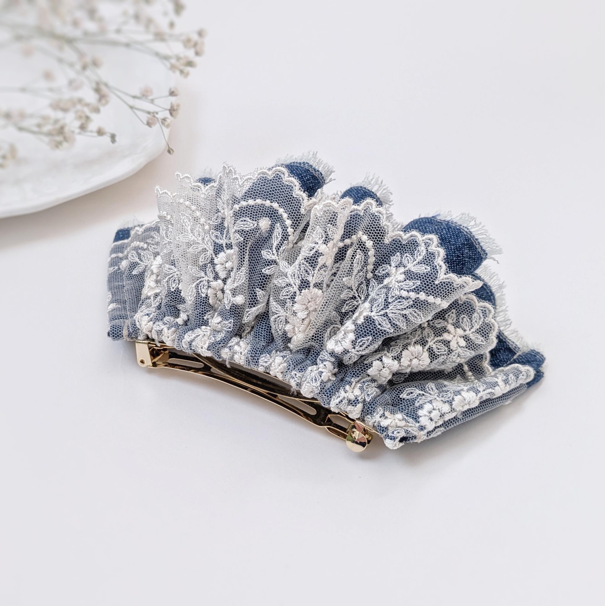 大人のための​シュシュ見えバレッタ〜春色デニムと刺繍チュール〜 | 6枚目