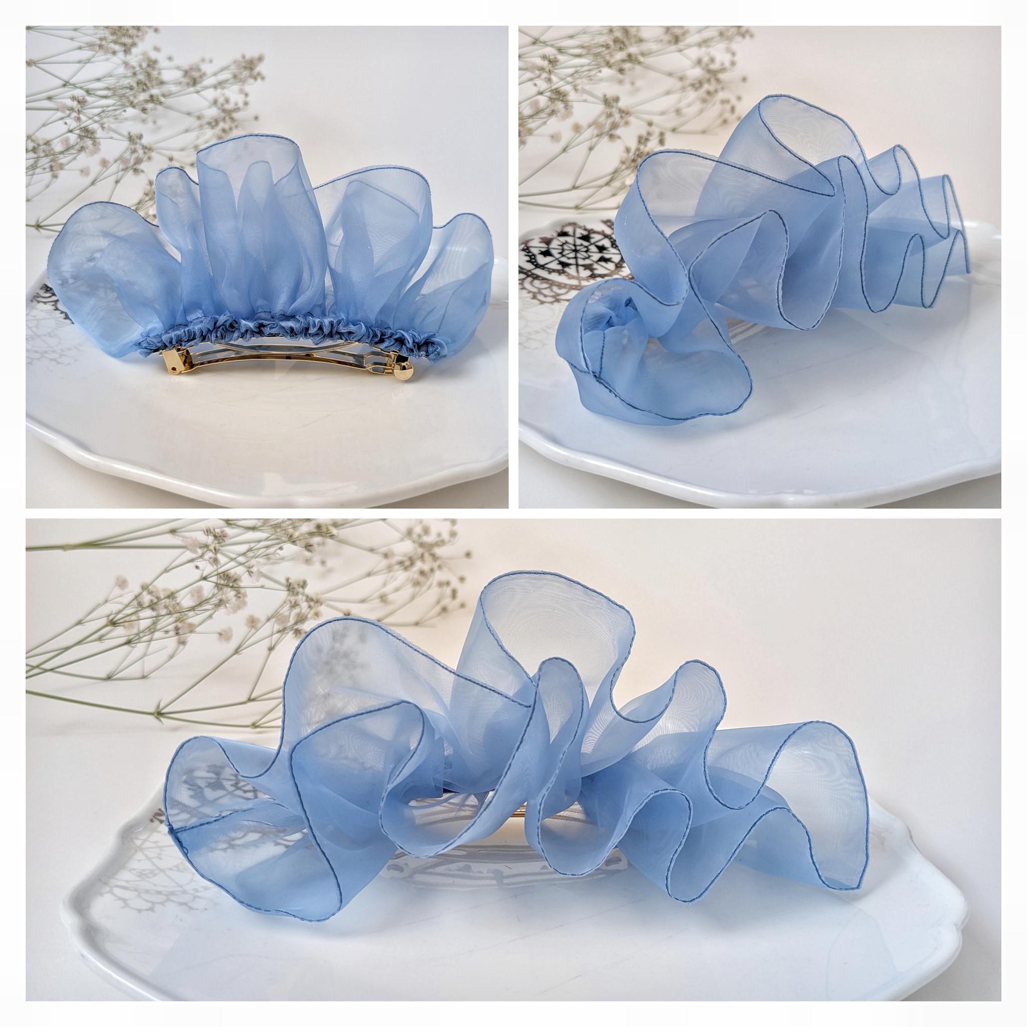 全3色｜大人のためのシュシュ見えバレッタ 晴れやかブルー　グラス♡オーガンジー バターイエロー＆ブラウン＆アイスブルー | 10枚目