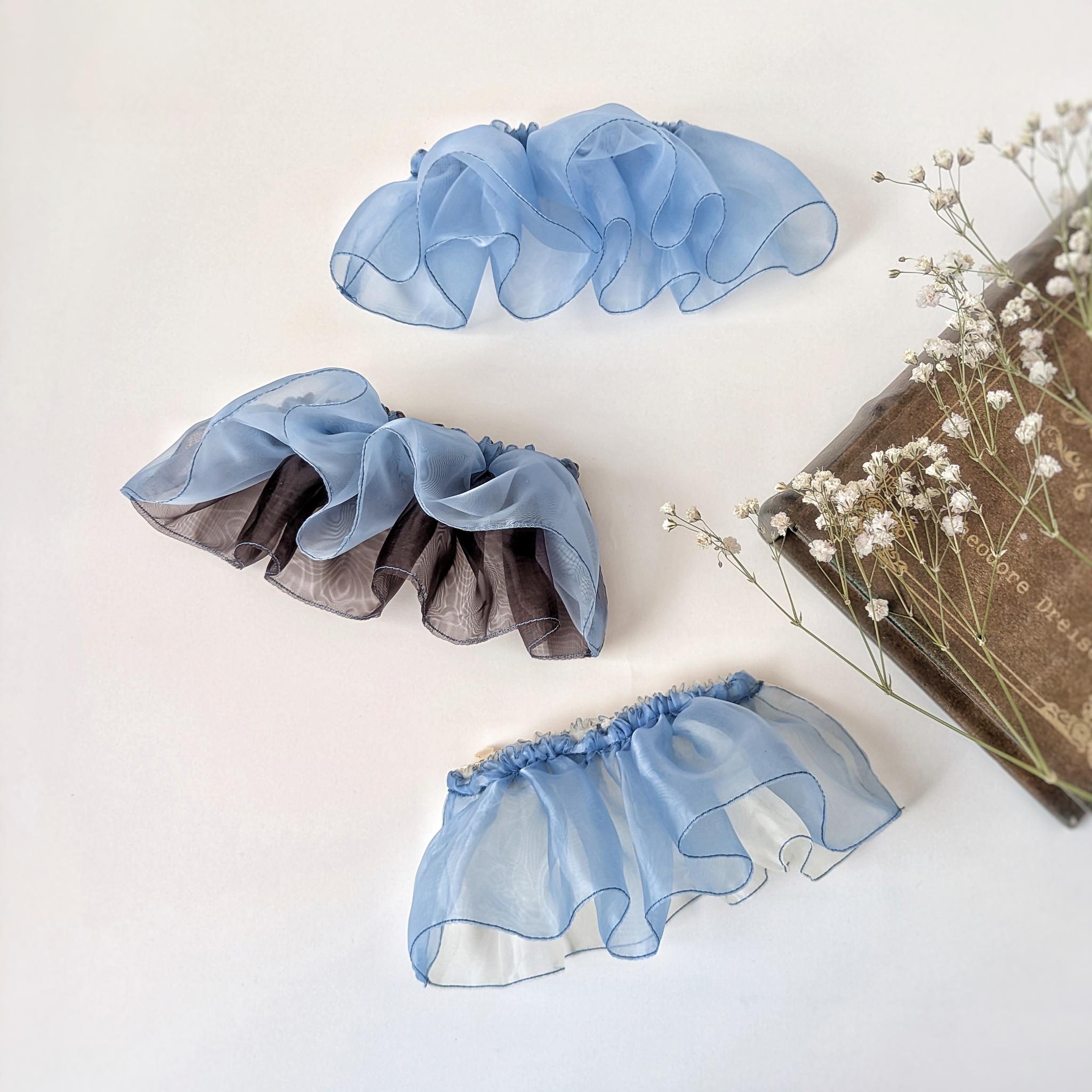 全3色｜大人のためのシュシュ見えバレッタ 晴れやかブルー　グラス♡オーガンジー バターイエロー＆ブラウン＆アイスブルー | 6枚目