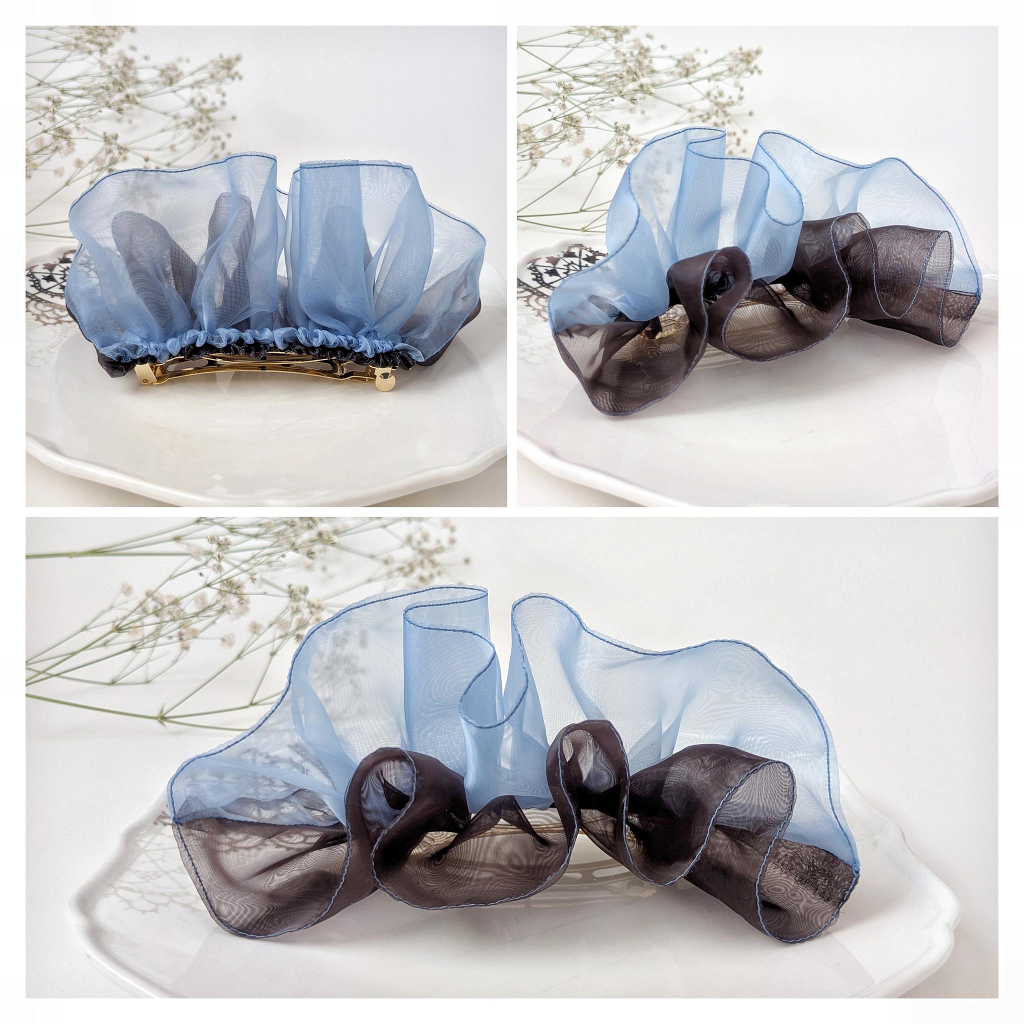 全3色｜大人のためのシュシュ見えバレッタ 晴れやかブルー　グラス♡オーガンジー バターイエロー＆ブラウン＆アイスブルー | 8枚目