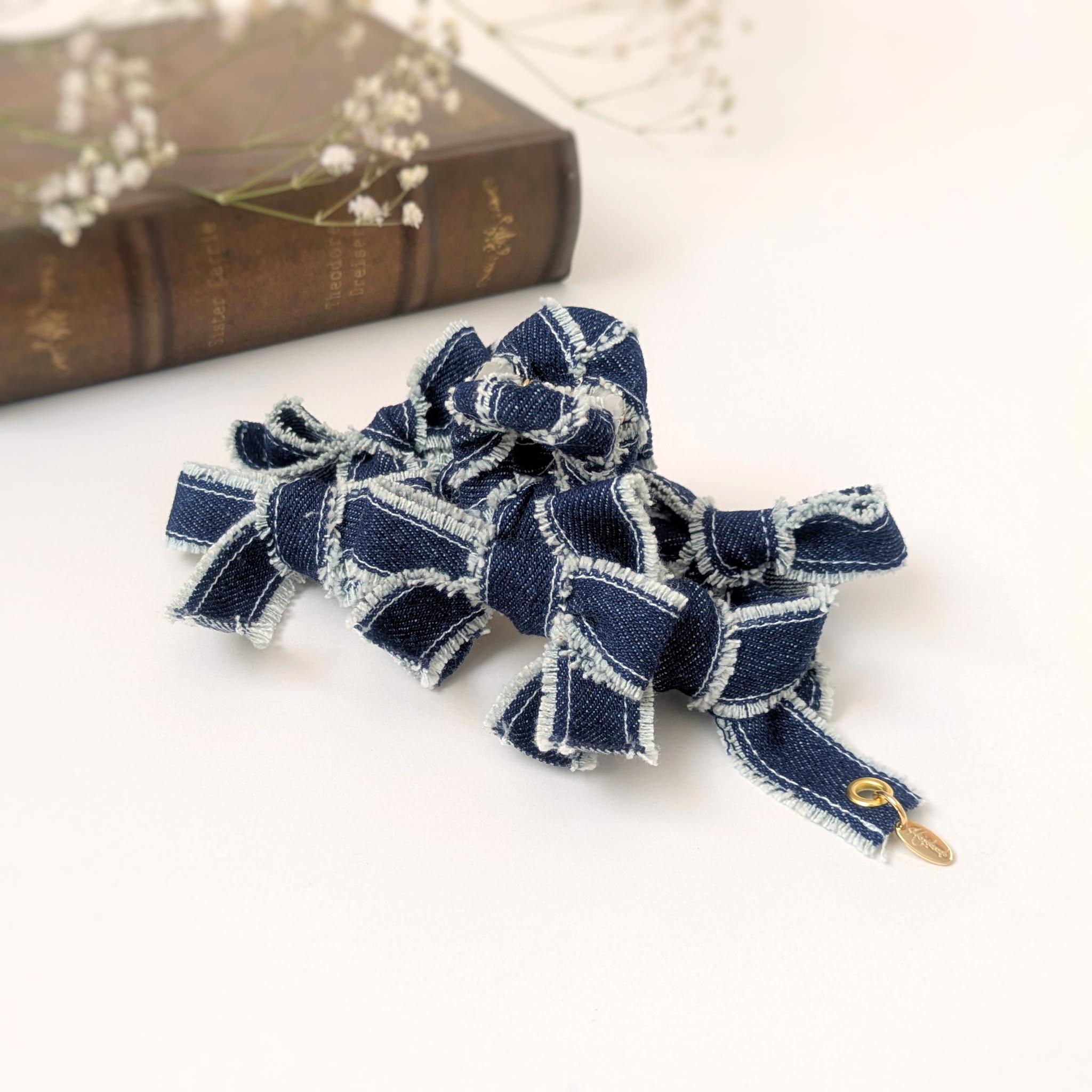 春デニム♡大人のためのリボンバンスクリップ大きめ11cm　〜ネイビー〜　リボンヘアアクセサリー | 10枚目