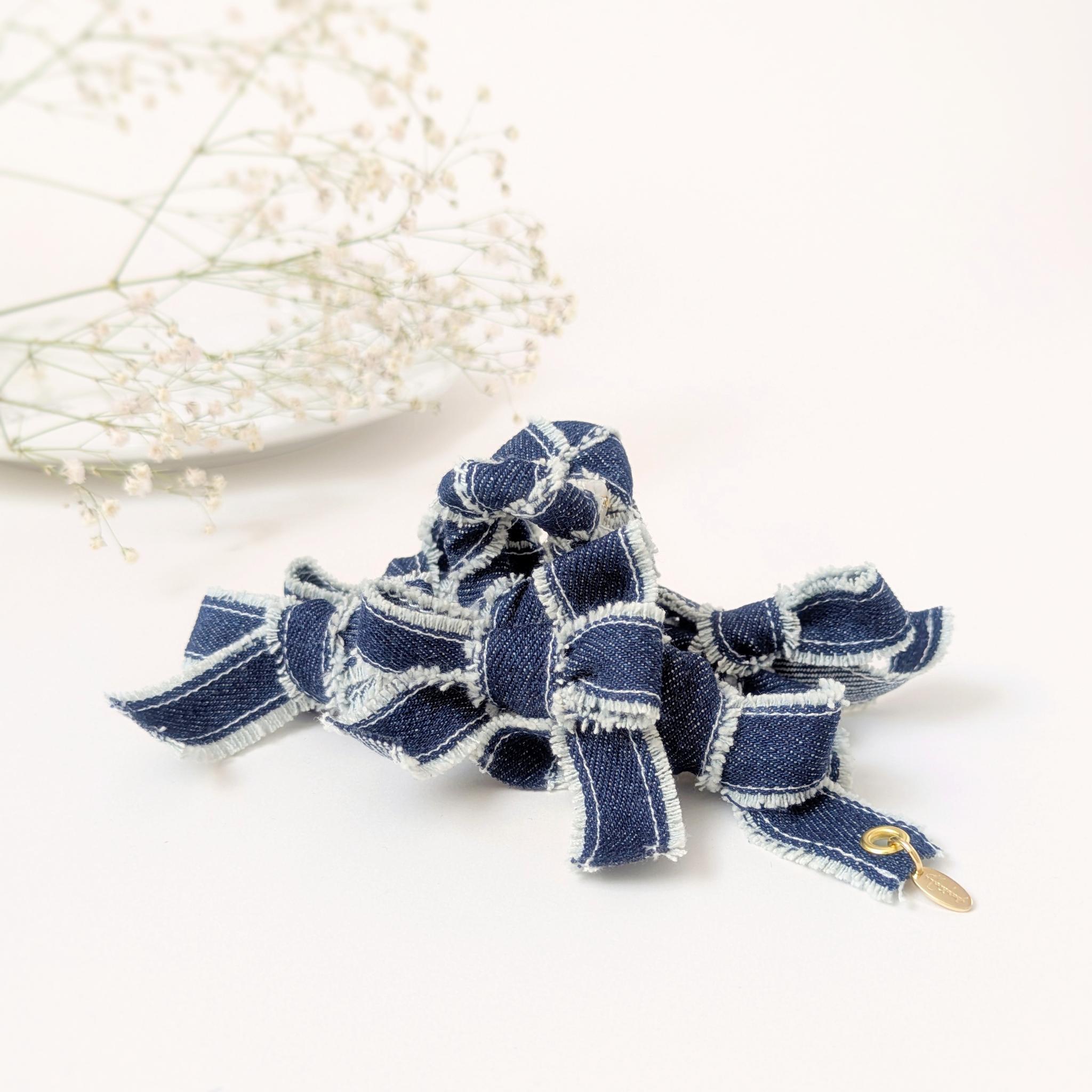 春デニム♡大人のためのリボンバンスクリップ大きめ11cm　〜ネイビー〜　リボンヘアアクセサリー | 4枚目