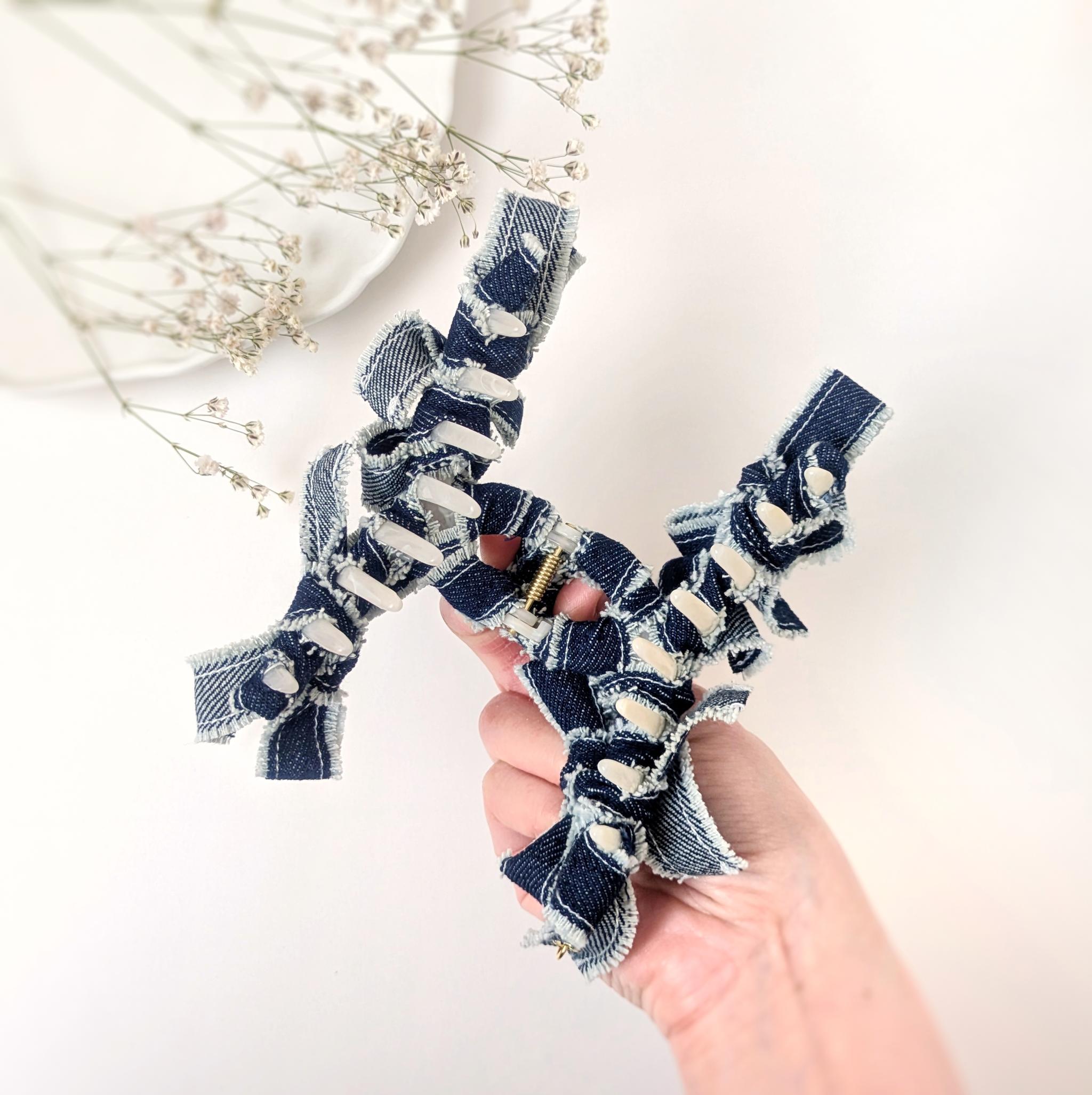 春デニム♡大人のためのリボンバンスクリップ大きめ11cm　〜ネイビー〜　リボンヘアアクセサリー | 6枚目