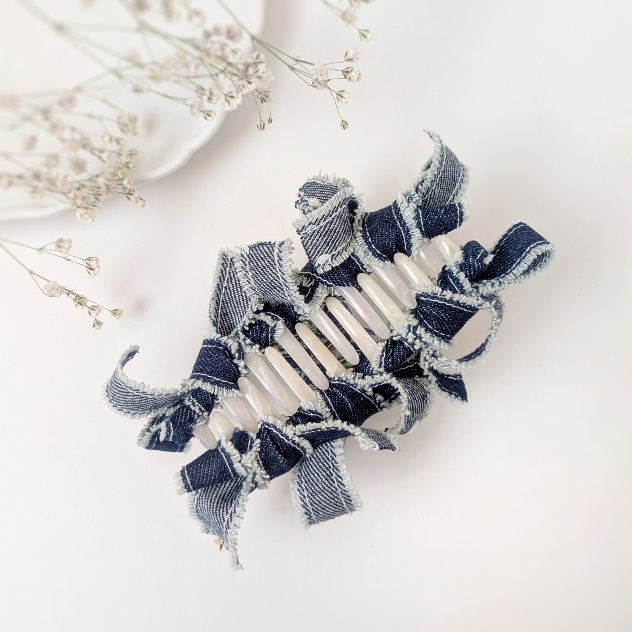 春デニム♡大人のためのリボンバンスクリップ大きめ11cm　〜ネイビー〜　リボンヘアアクセサリー | 7枚目