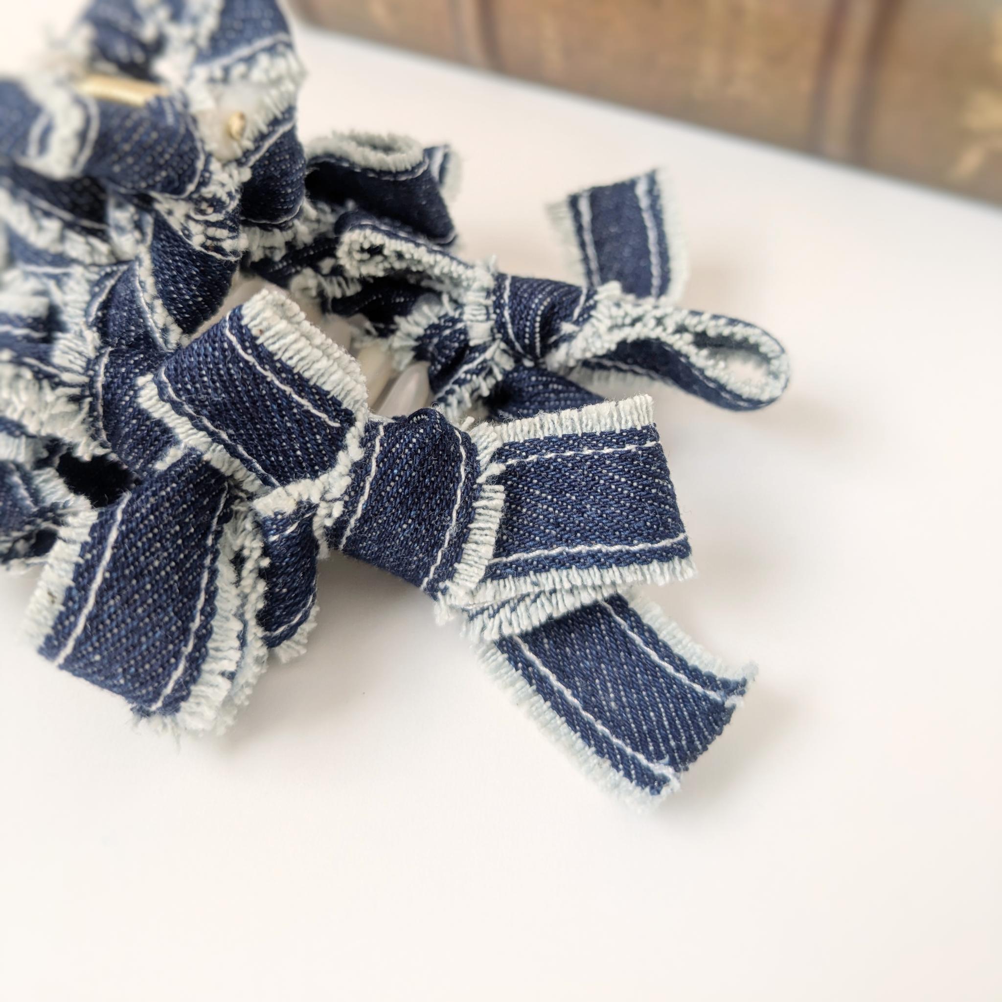 春デニム♡大人のためのリボンバンスクリップ大きめ11cm　〜ネイビー〜　リボンヘアアクセサリー | 9枚目